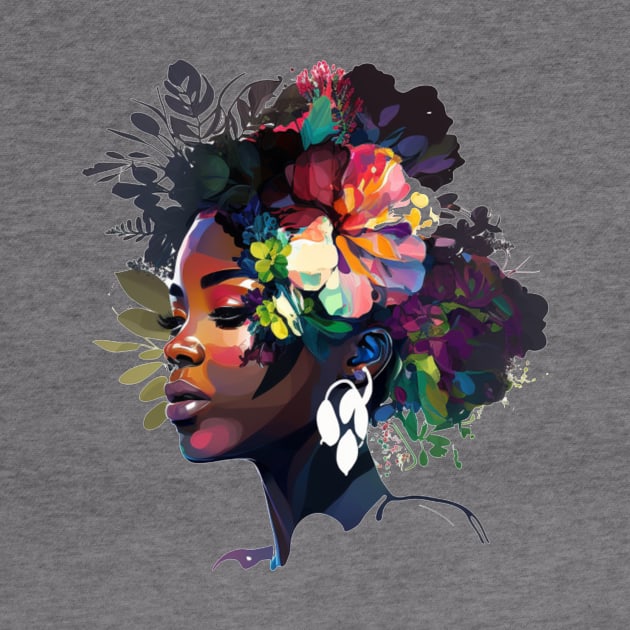 Afro Natural Curly Black women Floral Flowers by KAWAIIBYHM